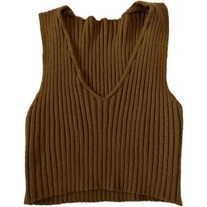 Ribbed Crop Brown B Neck Top